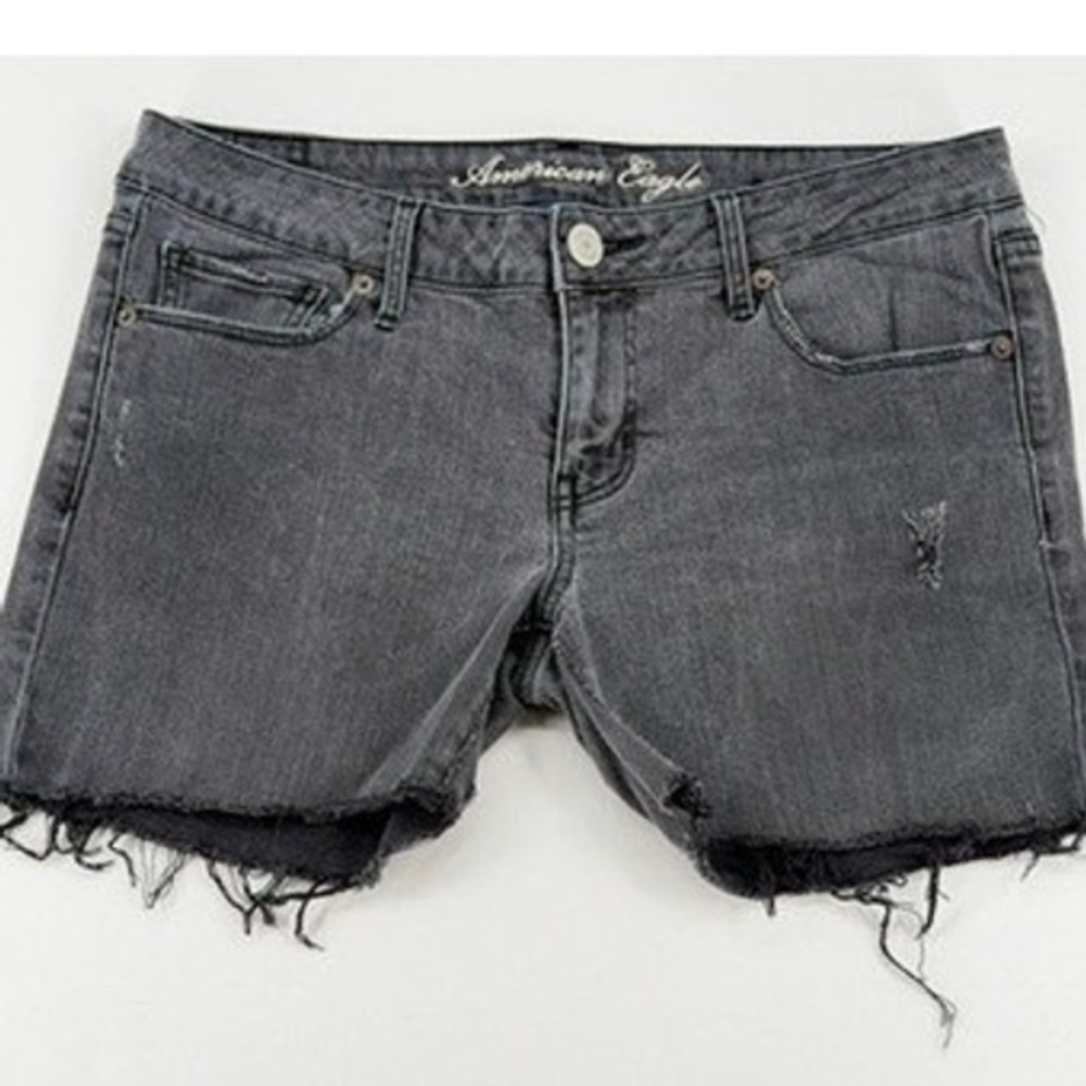 American Eagle Gray Distressed Cutoff Denim Shorts Skinny Size 8